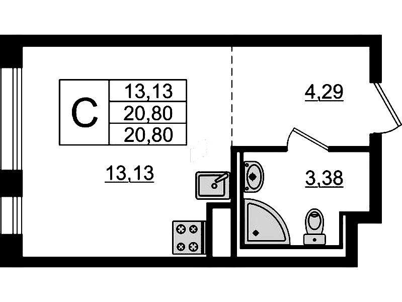 Квартира студия 20.8 м², 11/12 эт., ЖК «Новые Лаврики»
